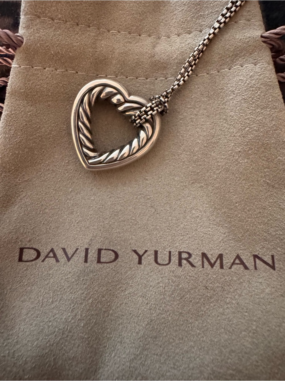 David Yurman Silver Cable Heart Pendant Necklace